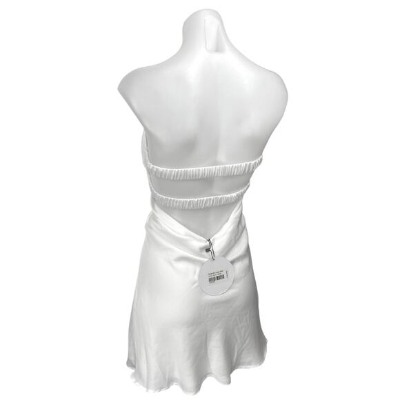 Princess Polly Shellie White Silk Satin Bandeau Twist Cutout Mini A Line Dress 2 - Picture 3 of 6